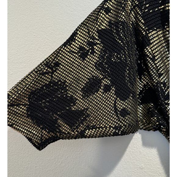 Vintage Janine Medium Gold Black Floral Cocktail Dress Open Back Mosaic Retro - Picture 8 of 16